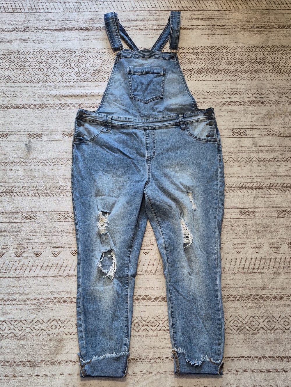 George Light Blue Distressed Denim Overalls